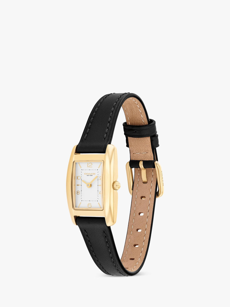 Coach rectangular watch black leather strap gold IP case - UK version