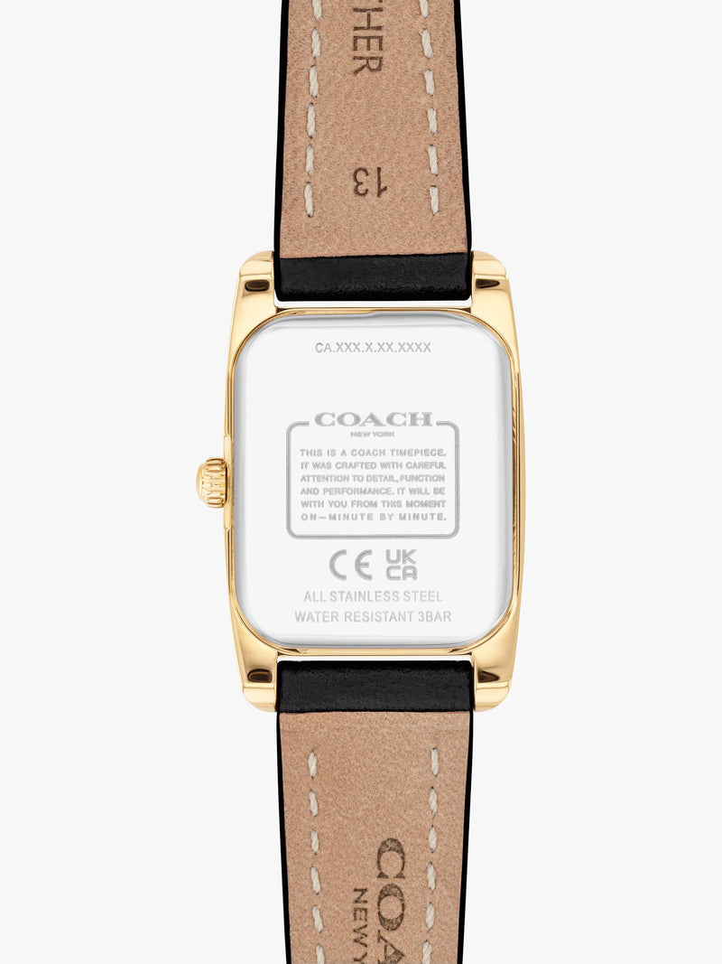 Coach rectangular watch black leather strap gold IP case - UK version