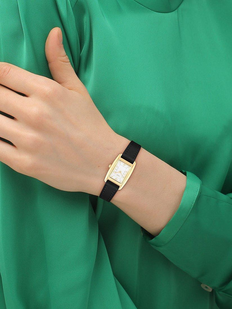 Coach rectangular watch black leather strap gold IP case - UK version