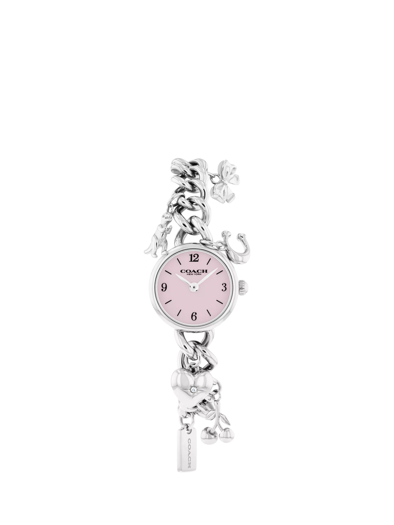 Coach 14504648 Women's Iris Round Charm Bracelet Watch, Silver