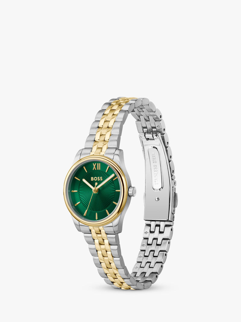 HUGO BOSS women's watch green sunray dial two-tone bracelet 25mm, UK version
