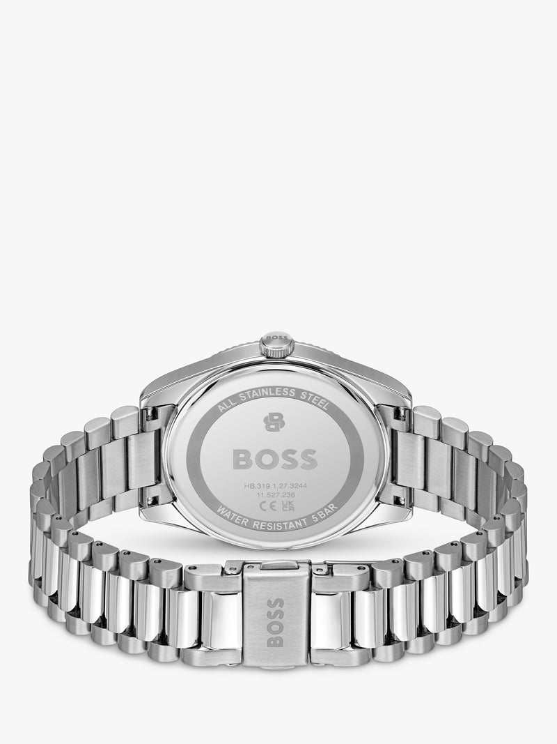 HUGO BOSS men's round stainless steel bracelet watch blue dial, imported from the UK