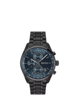 John Lewis HUGO BOSS Men's Grand Prix 44 Black Strap Blue Dial Chronograph Watch- Buy online at McGrocer
