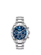 John Lewis HUGO BOSS Men's Round Chronograph Bracelet Strap Watch, Silver and Blue- Buy online at McGrocer