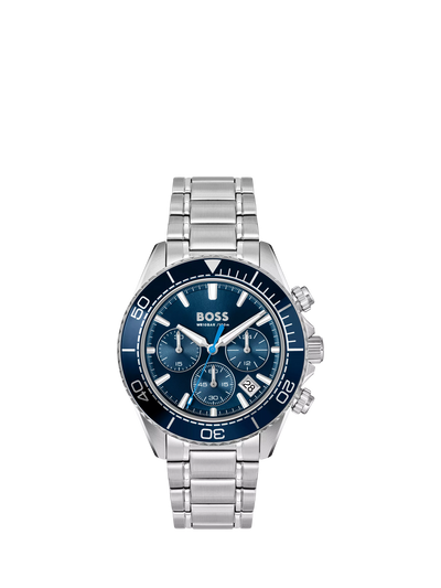 John Lewis HUGO BOSS Men's Round Chronograph Watch with Blue Dial and Silver Stainless Steel Bracelet- Buy online at McGrocer