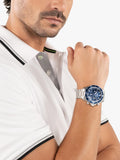 HUGO BOSS men's round chronograph watch silver blue dial (British brand)
