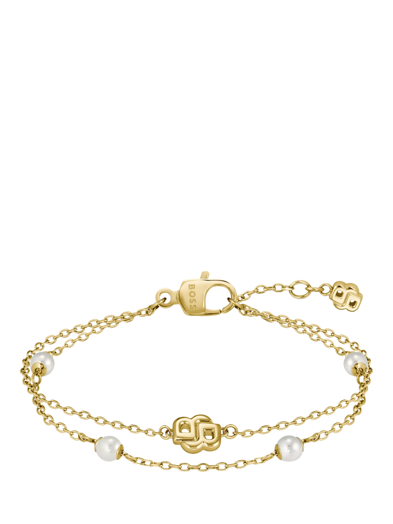 HUGO BOSS layered chain pearl charm bracelet gold, imported from the UK