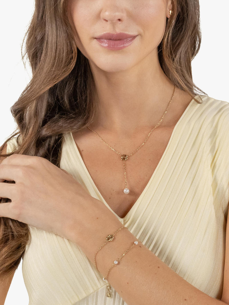 HUGO BOSS layered chain pearl charm bracelet gold, imported from the UK