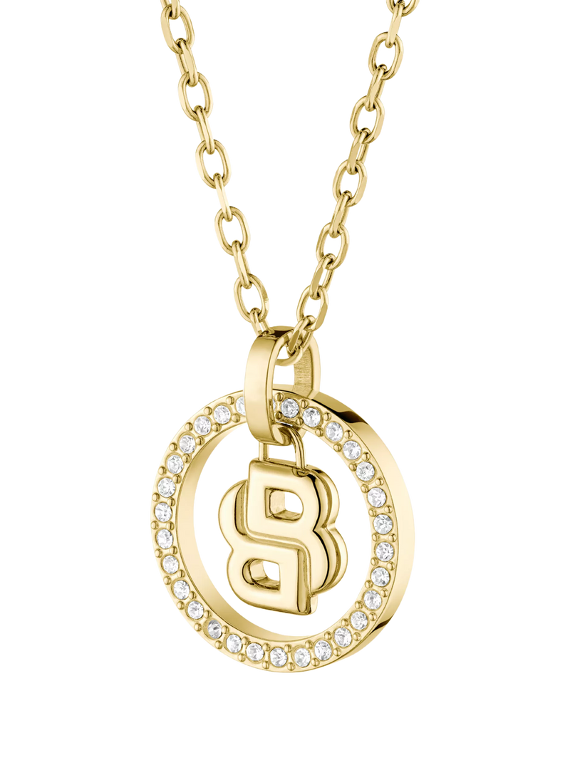 HUGO BOSS double B logo crystal necklace gold plated - British brand