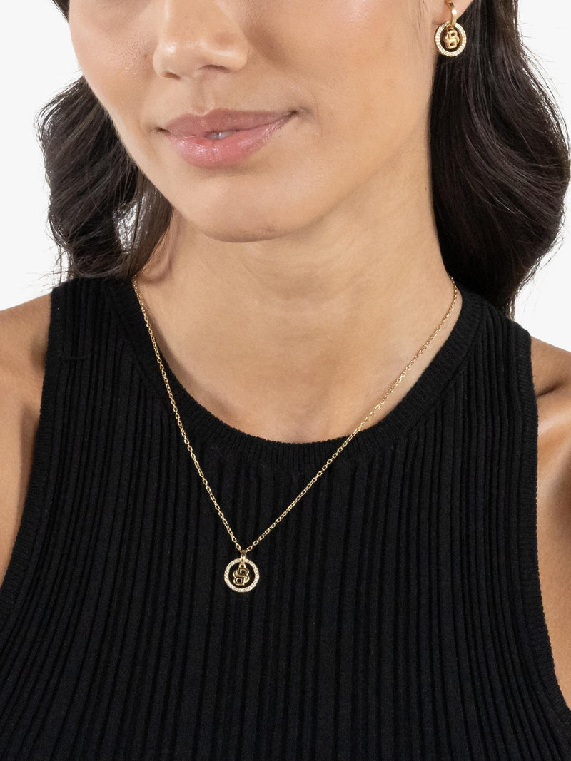 HUGO BOSS double B logo crystal necklace gold plated - British brand
