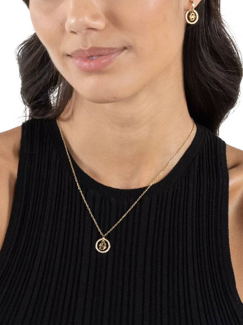 HUGO BOSS double B logo crystal necklace gold plated - British brand
