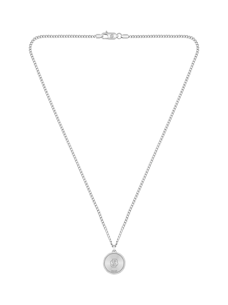 BOSS star embossed circular pendant necklace silver stainless steel - British product