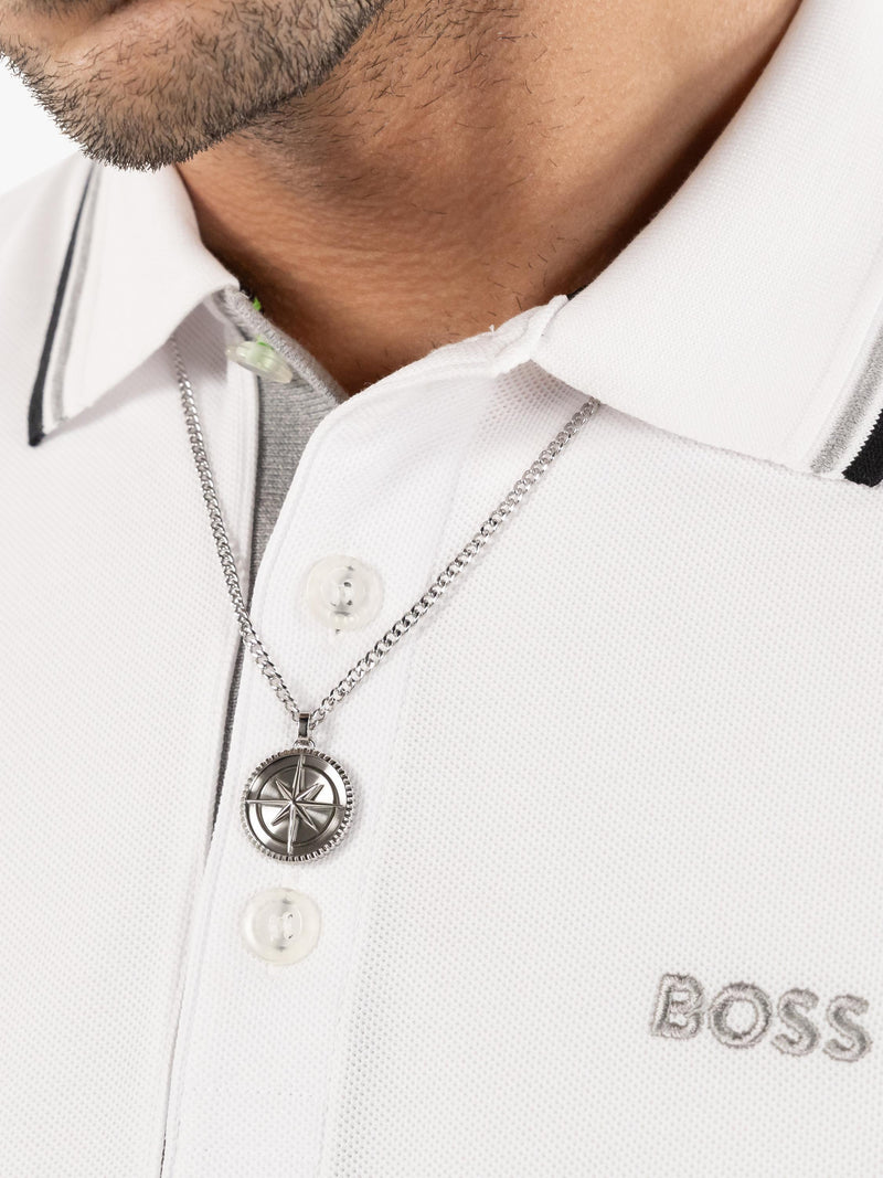 BOSS star embossed circular pendant necklace silver stainless steel - British product