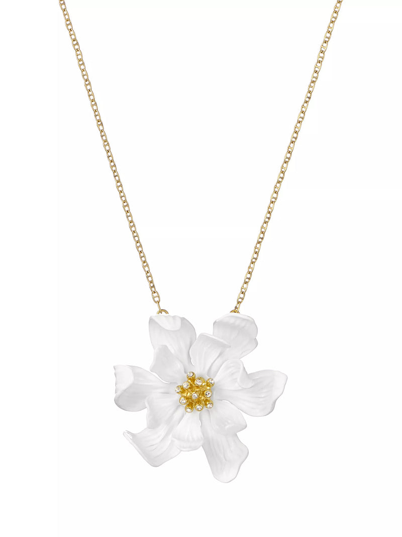 Ted Baker Furled Flower enamel pendant necklace white gold, UK version