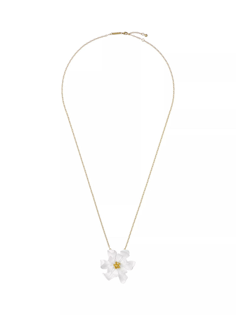 Ted Baker Furled Flower enamel pendant necklace white gold, UK version