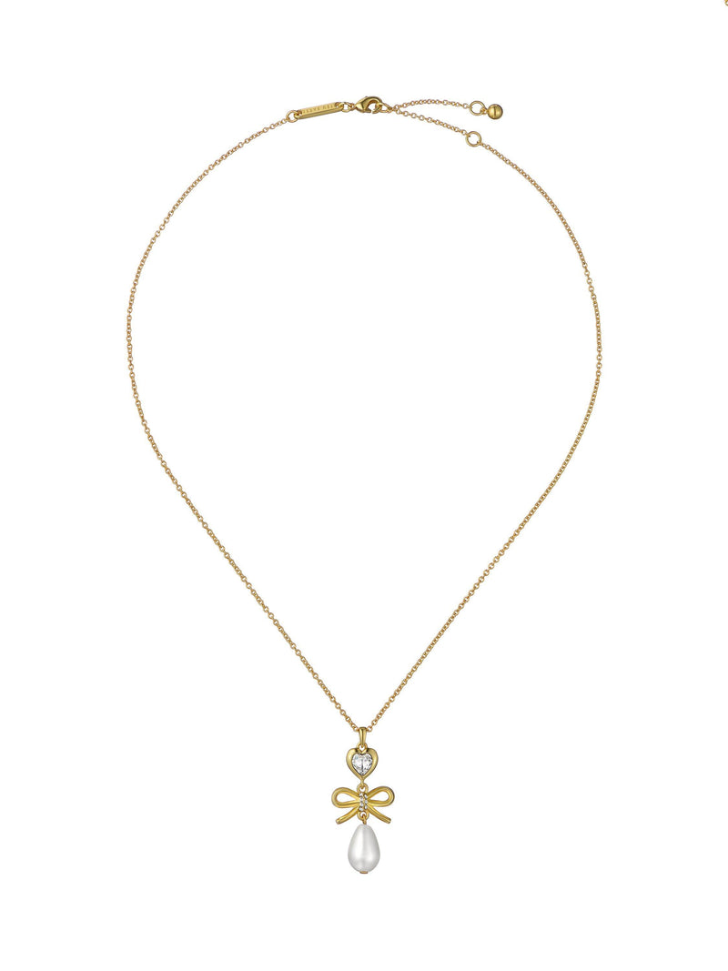 Ted Baker charm heart bow pearl drop pendant necklace - British product