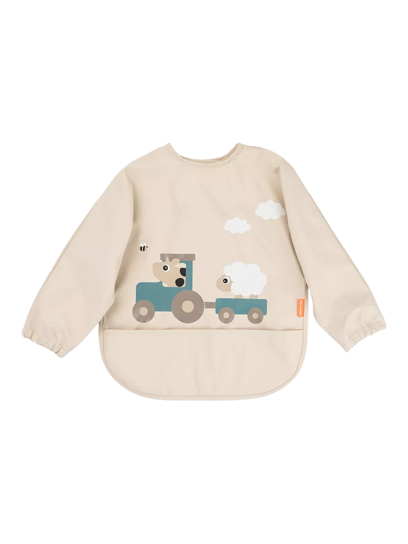 Done By Deer sleeved pocket bib in sand (British brand)