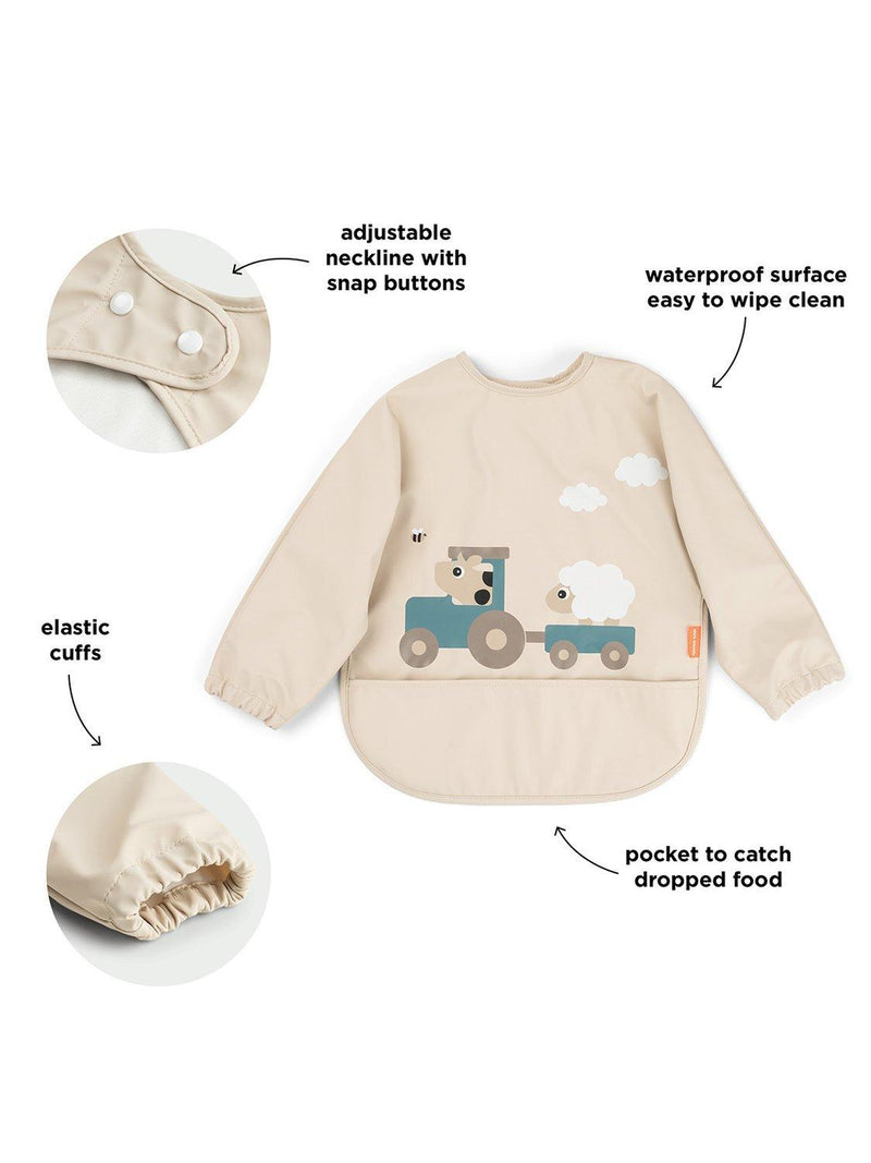 Done By Deer sleeved pocket bib in sand (British brand)