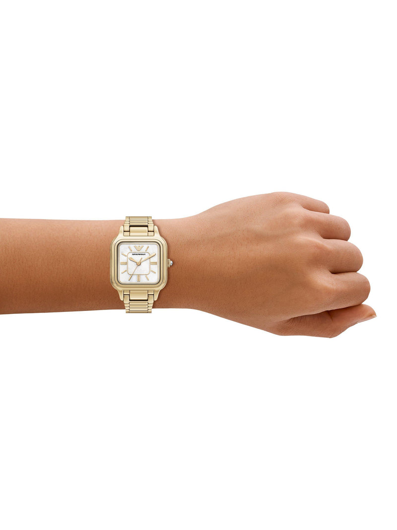 Emporio Armani mother-of-pearl dial watch gold bracelet, imported from the UK