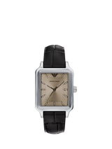 John Lewis Emporio Armani AR11756 Men's Japanese Movement Leather Strap Watch, Silver And Brown- Buy online at McGrocer