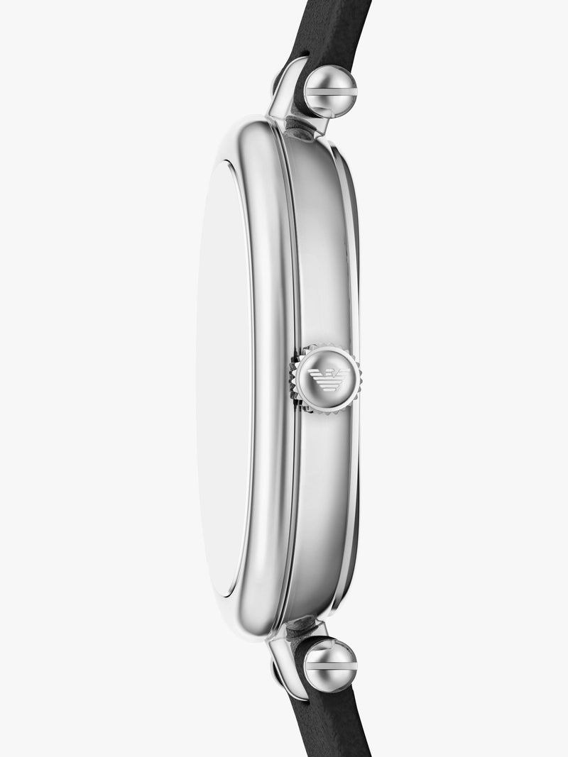 Emporio Armani Sinfonia mother of pearl dial watch black leather strap, UK version