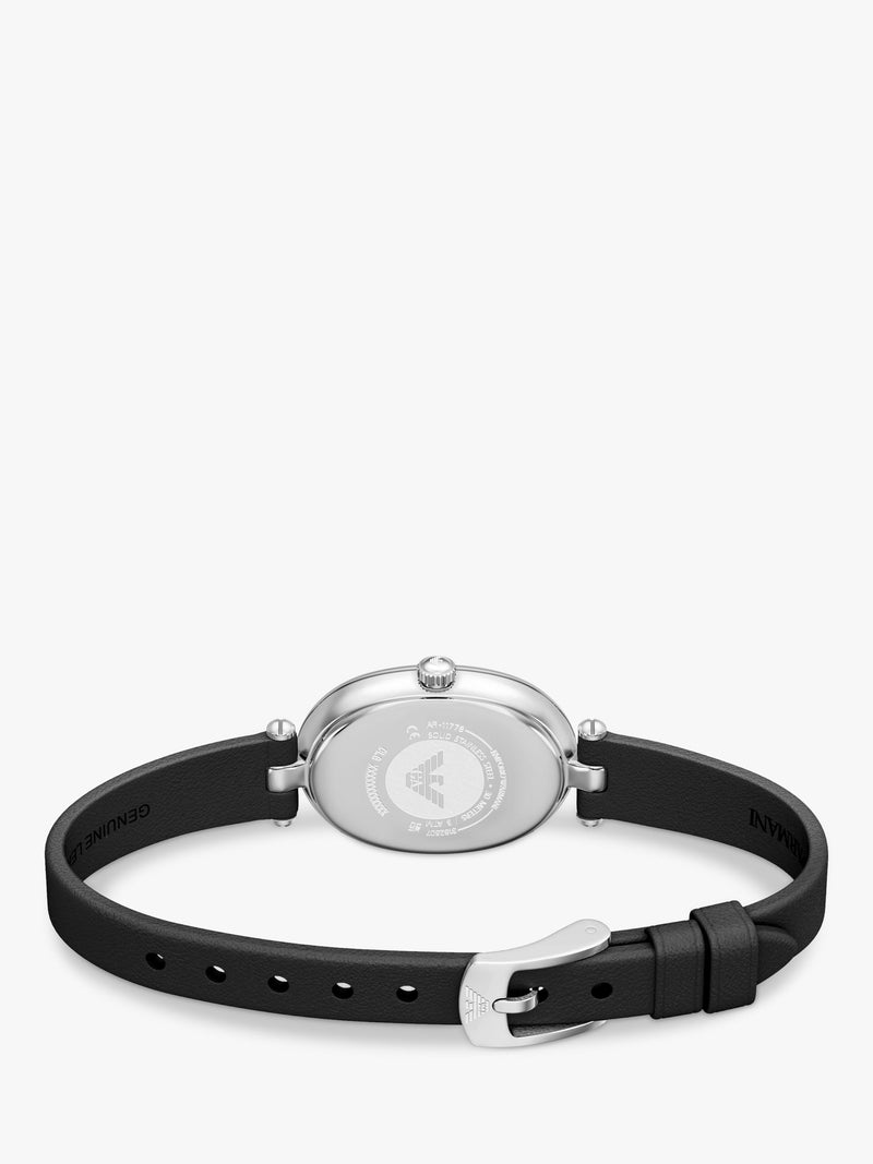 Emporio Armani Sinfonia mother of pearl dial watch black leather strap, UK version