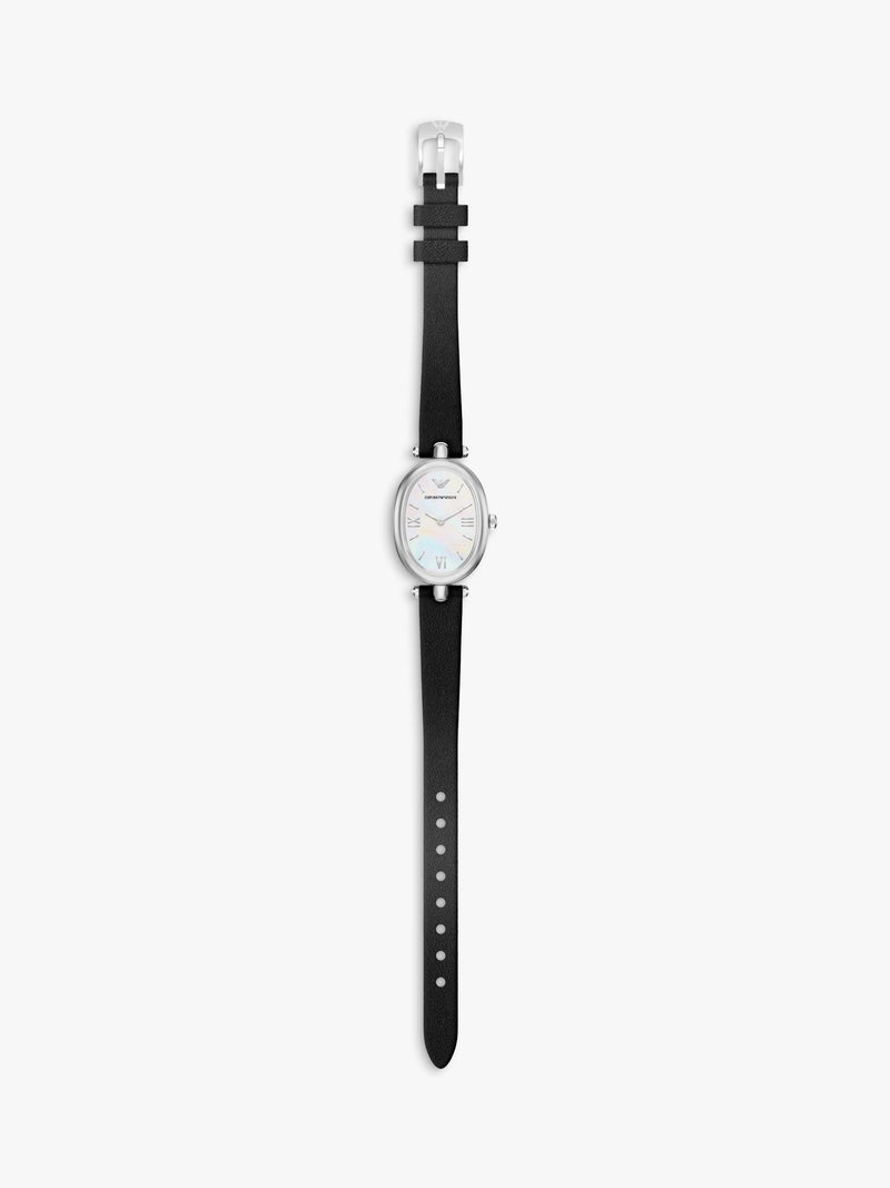 Emporio Armani Sinfonia mother of pearl dial watch black leather strap, UK version