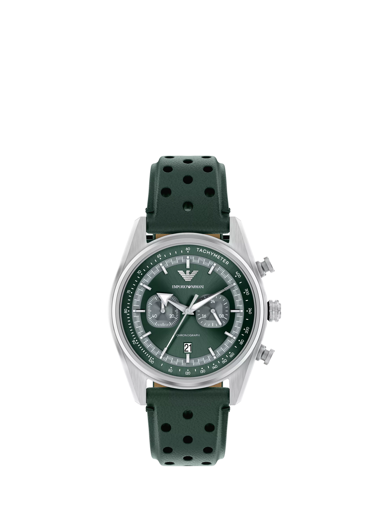 Emporio Armani men's chronograph watch green leather strap, imported from the UK