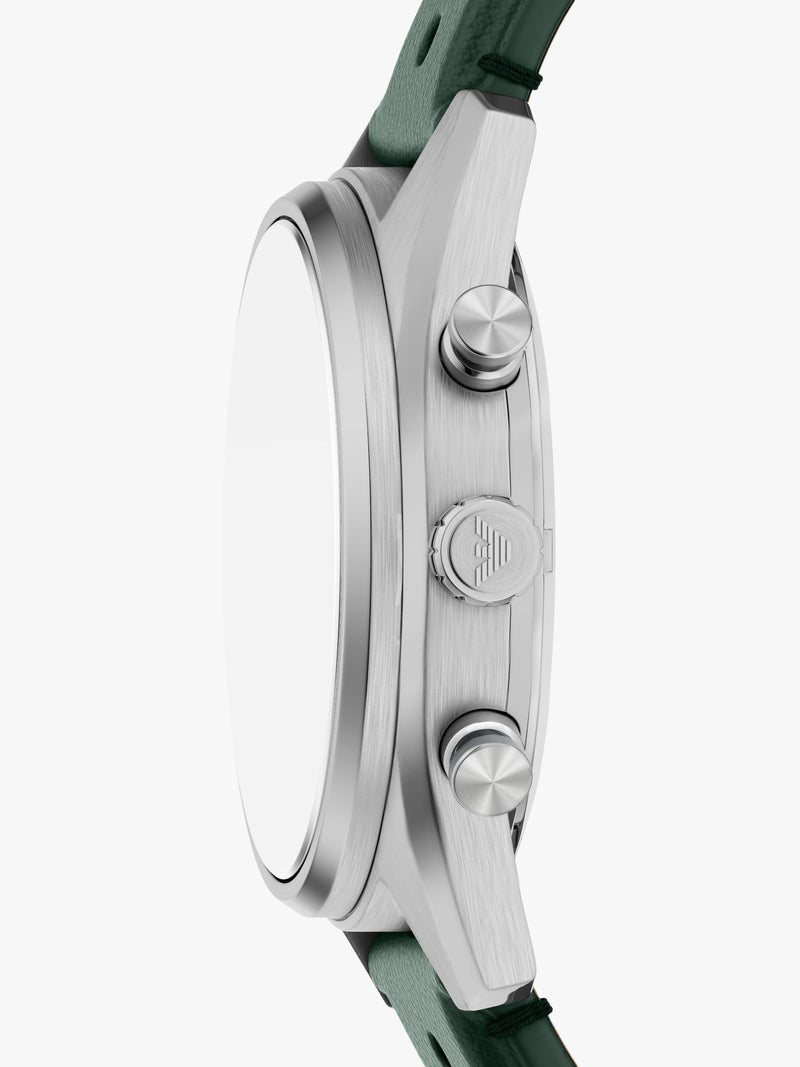 Emporio Armani men's chronograph watch green leather strap, imported from the UK