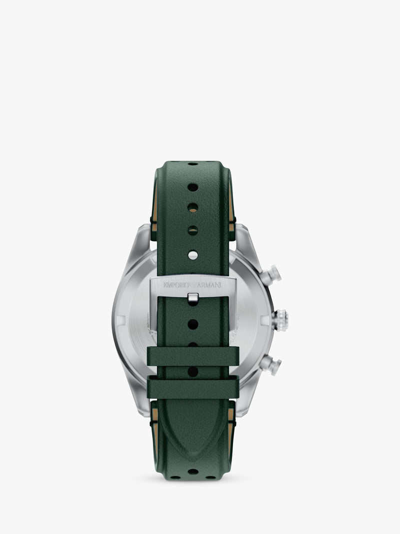 Emporio Armani men's chronograph watch green leather strap, imported from the UK