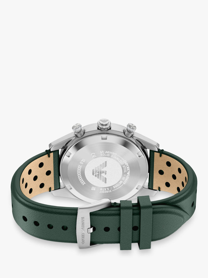 Emporio Armani men's chronograph watch green leather strap, imported from the UK