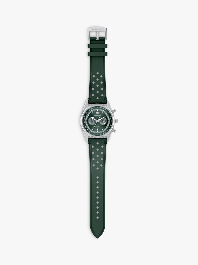 Emporio Armani men's chronograph watch green leather strap, imported from the UK