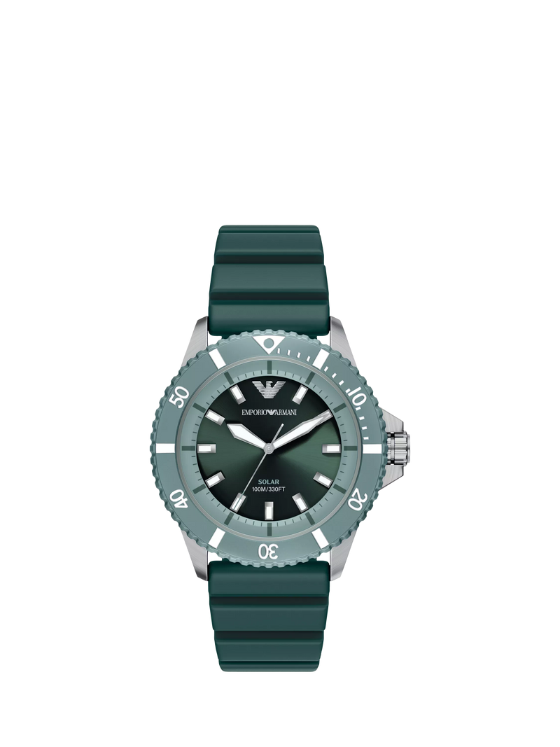 Emporio Armani World Explorer solar watch green silicone strap 42mm, imported from the UK