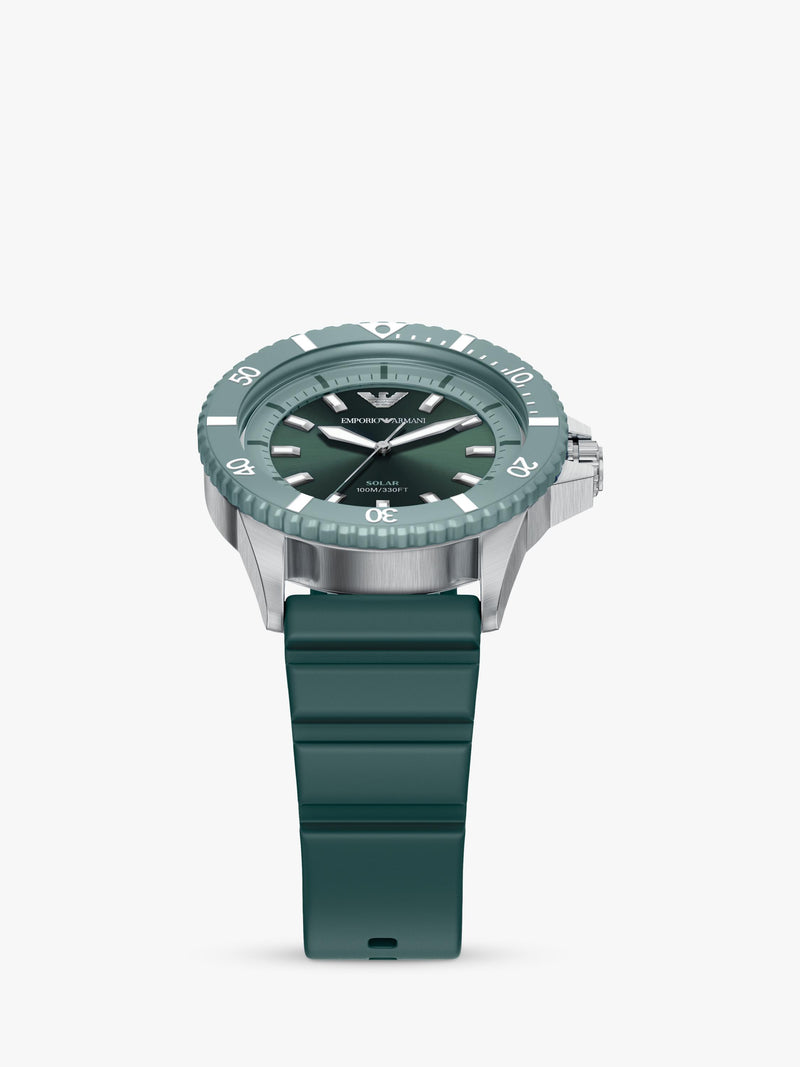 Emporio Armani World Explorer solar watch green silicone strap 42mm, imported from the UK
