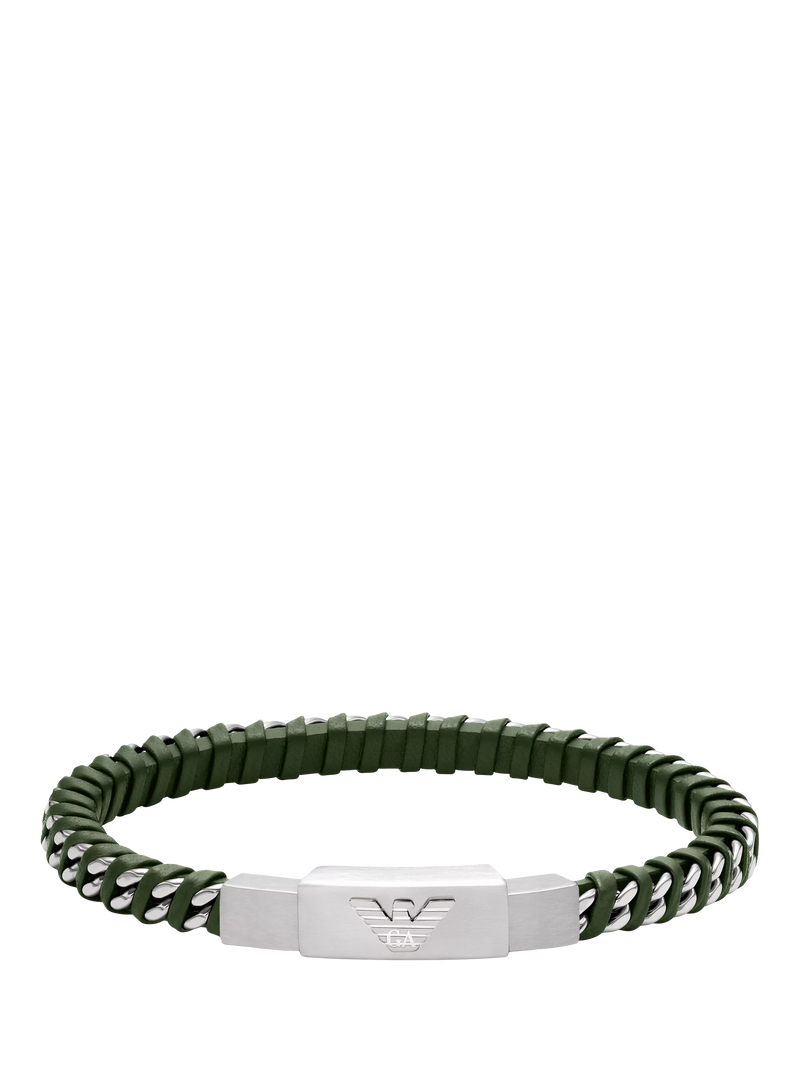 Emporio Armani braided leather bracelet silver green, UK version
