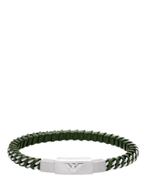 John Lewis Emporio Armani Men's Logo ID Braided Leather Bracelet Silver/Green- Buy online at McGrocer
