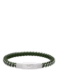 Emporio Armani braided leather bracelet silver green, UK version