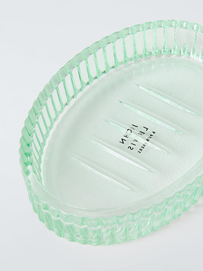 John Lewis fluted glass soap dish in willow green (British brand)