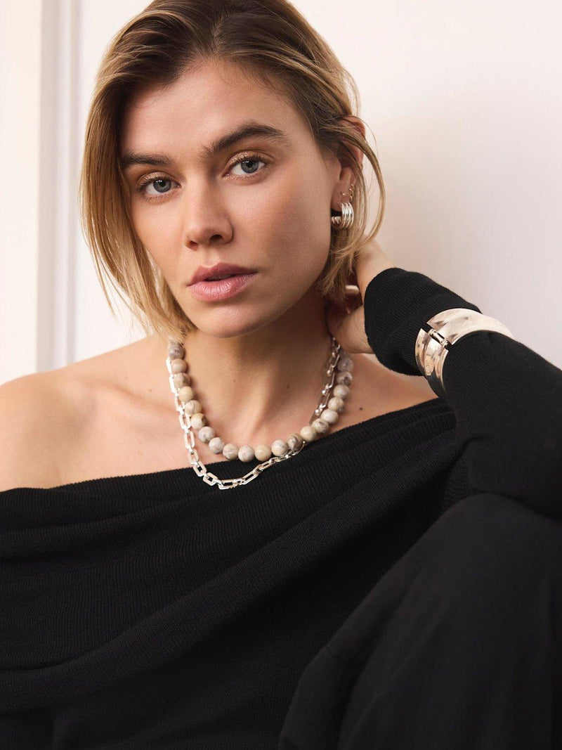 Mint Velvet beaded chain layered necklace cream (British brand)