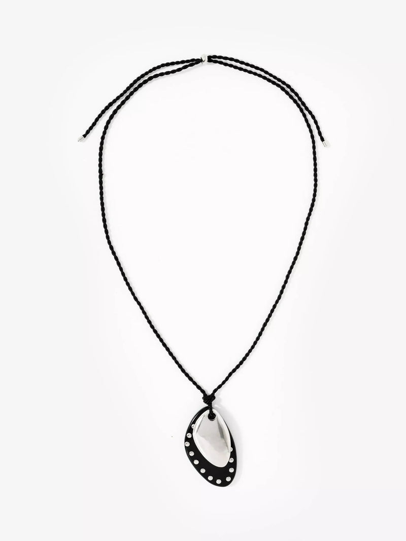 Mint Velvet black pendant rope necklace with acrylic stones, UK version