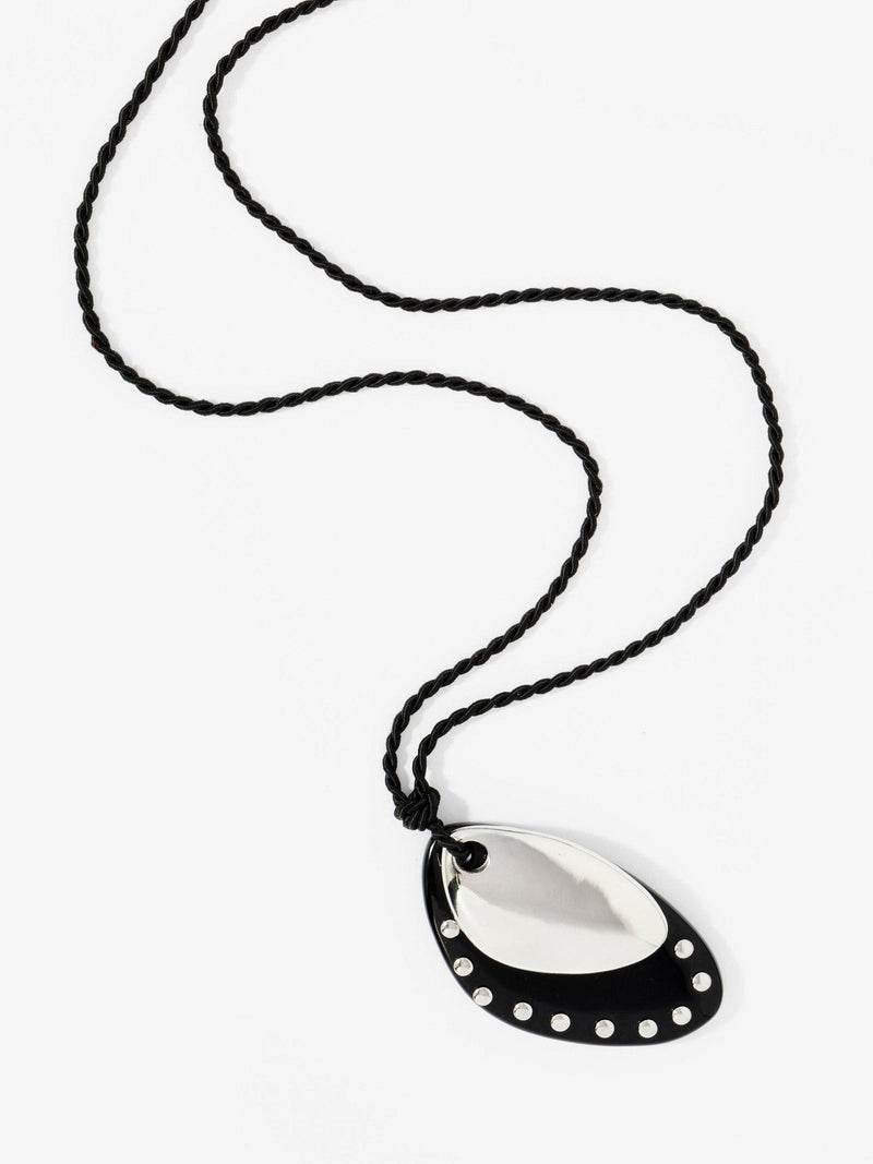 Mint Velvet black pendant rope necklace with acrylic stones, UK version