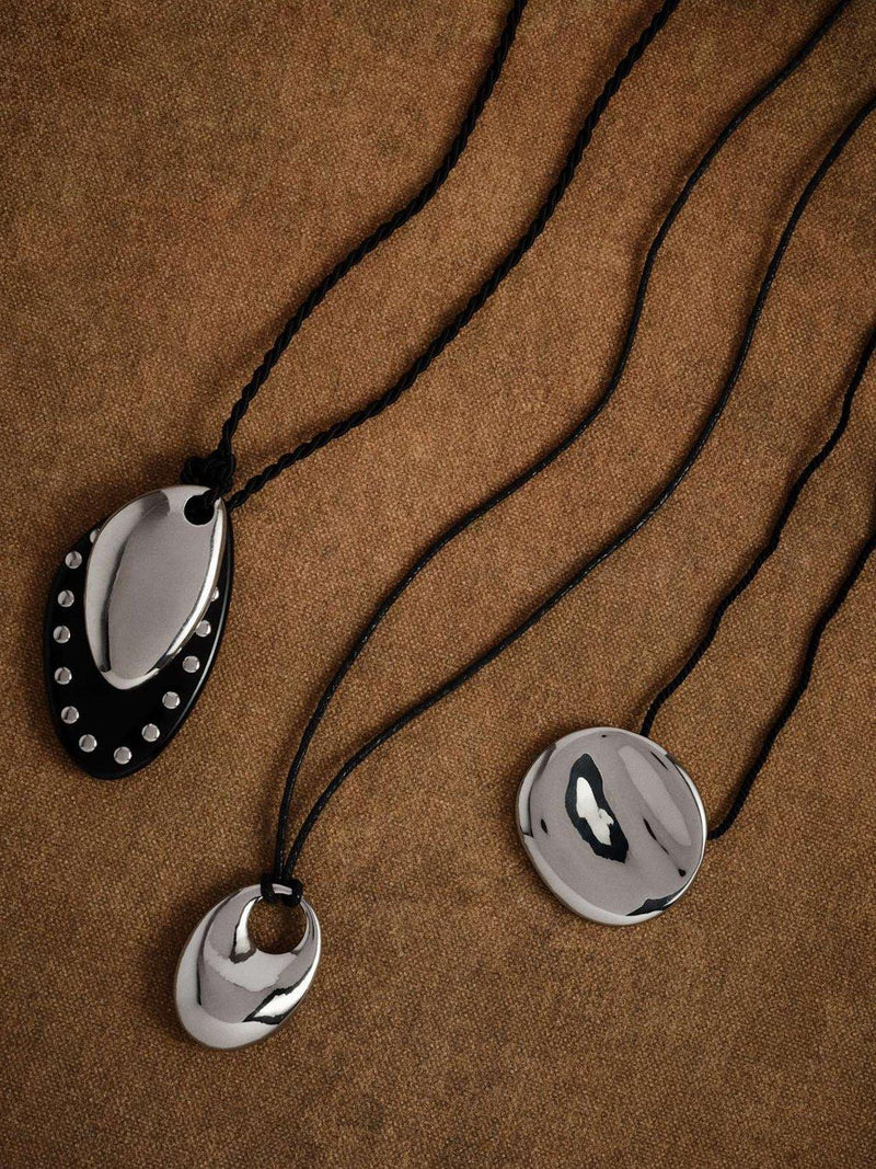 Mint Velvet black pendant rope necklace with acrylic stones, UK version