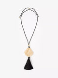Mint Velvet shell tassel pendant necklace black multi gold toned, imported from the UK