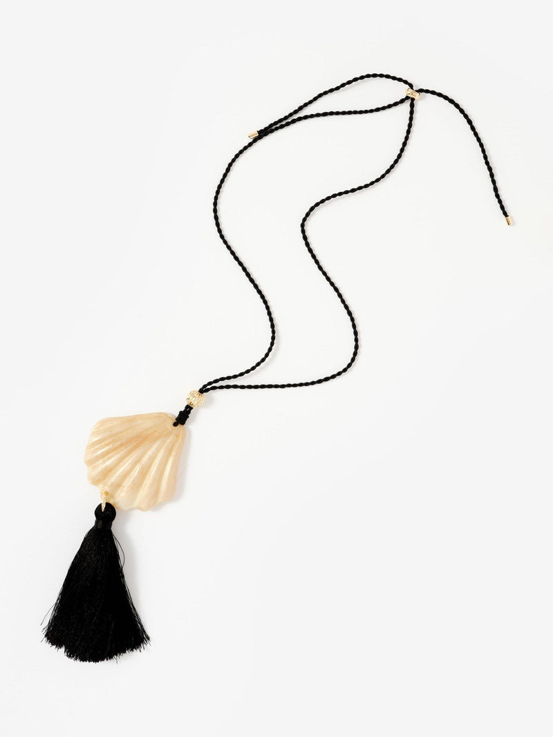 Mint Velvet shell tassel pendant necklace black multi gold toned, imported from the UK