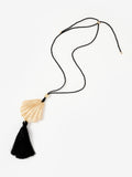 Mint Velvet shell tassel pendant necklace black multi gold toned, imported from the UK