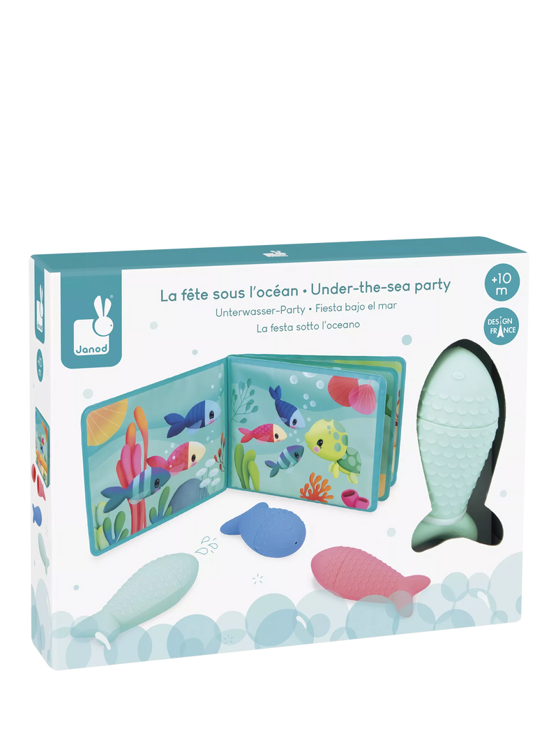Janod Under the Sea baby bath book with fish sprinklers, UK version
