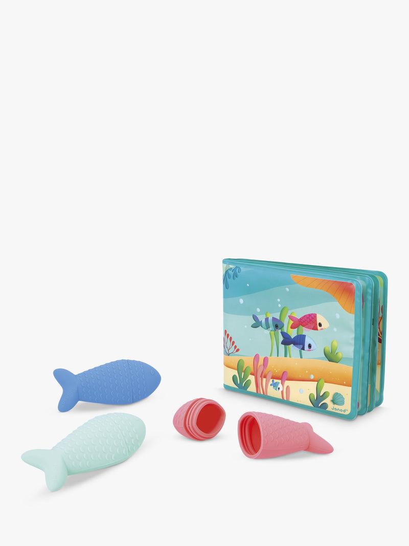 Janod Under the Sea baby bath book with fish sprinklers, UK version