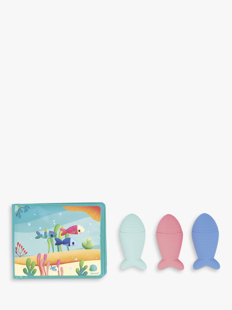 Janod Under the Sea baby bath book with fish sprinklers, UK version