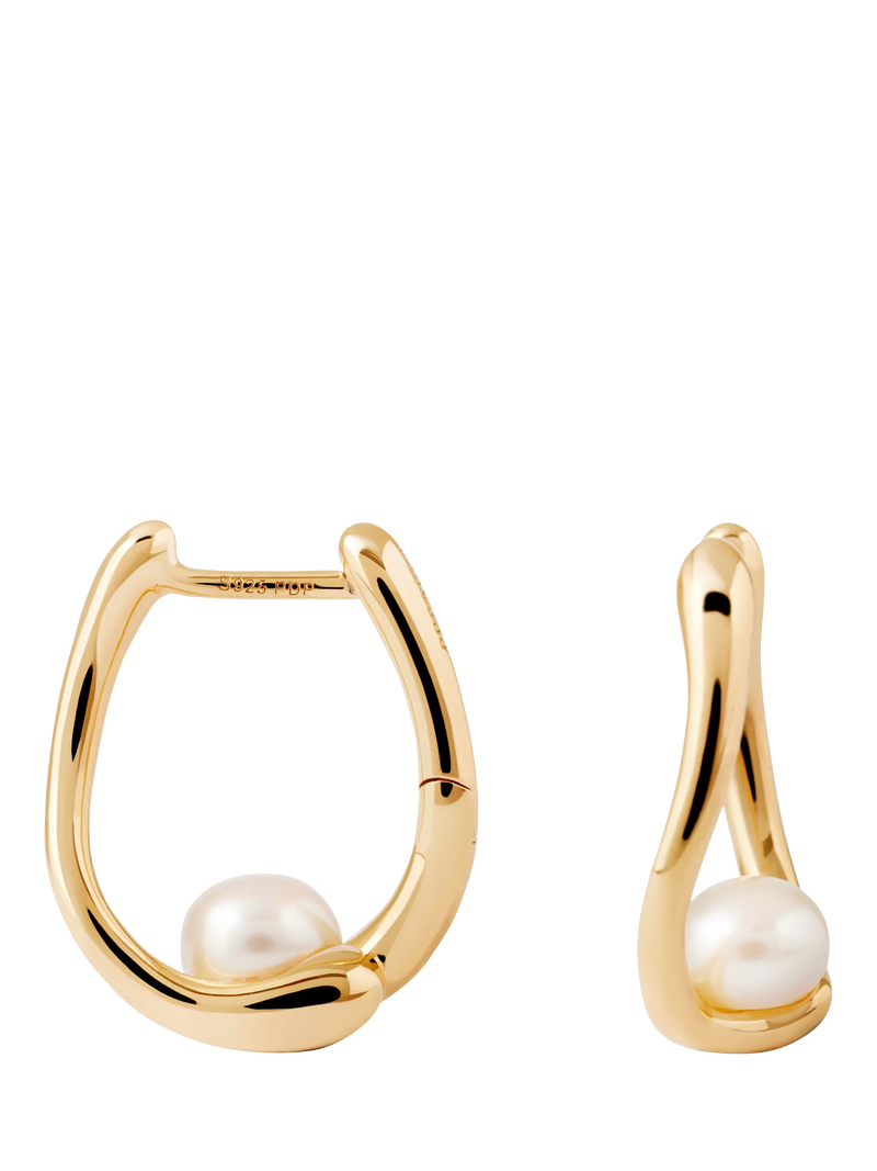 PDPAOLA pearl hoop earrings 1.78cm gold plated sterling silver (British brand)