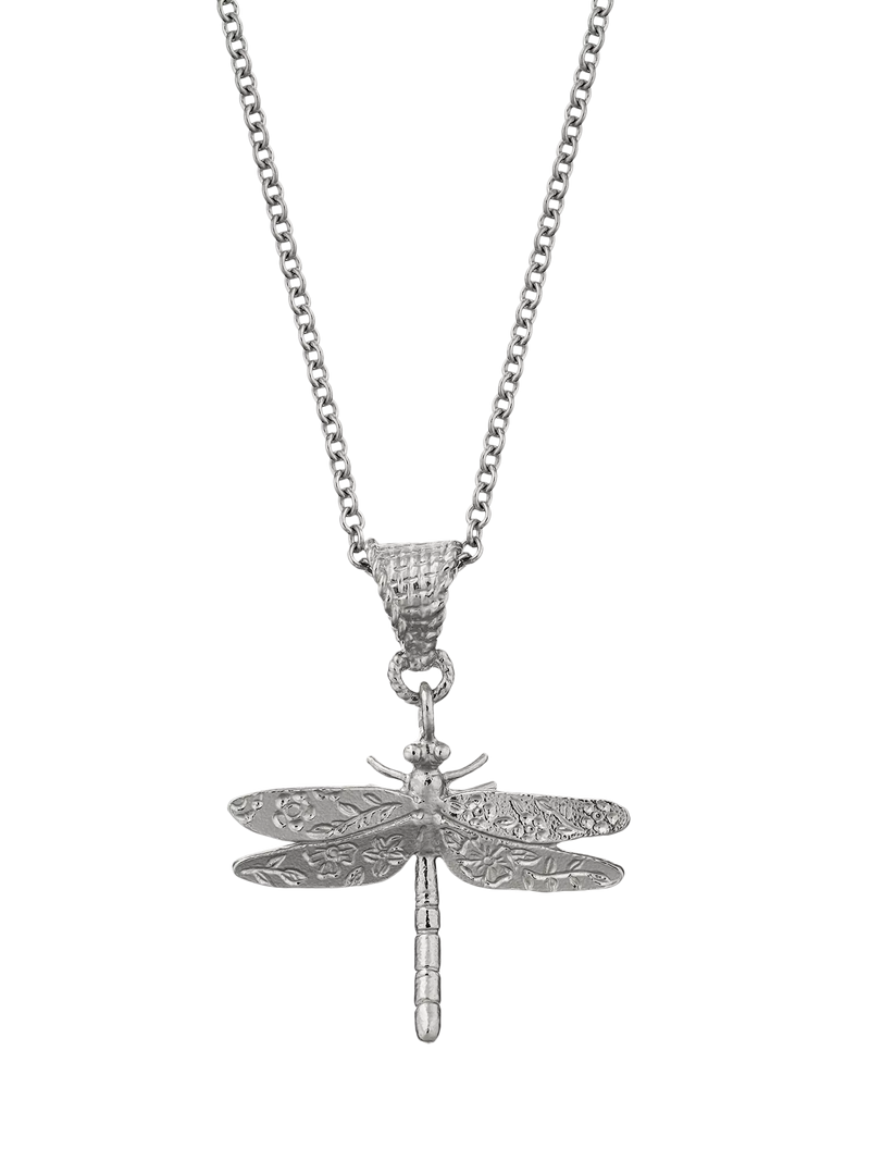 Alex Monroe silver dragonfly charm necklace, imported from the UK